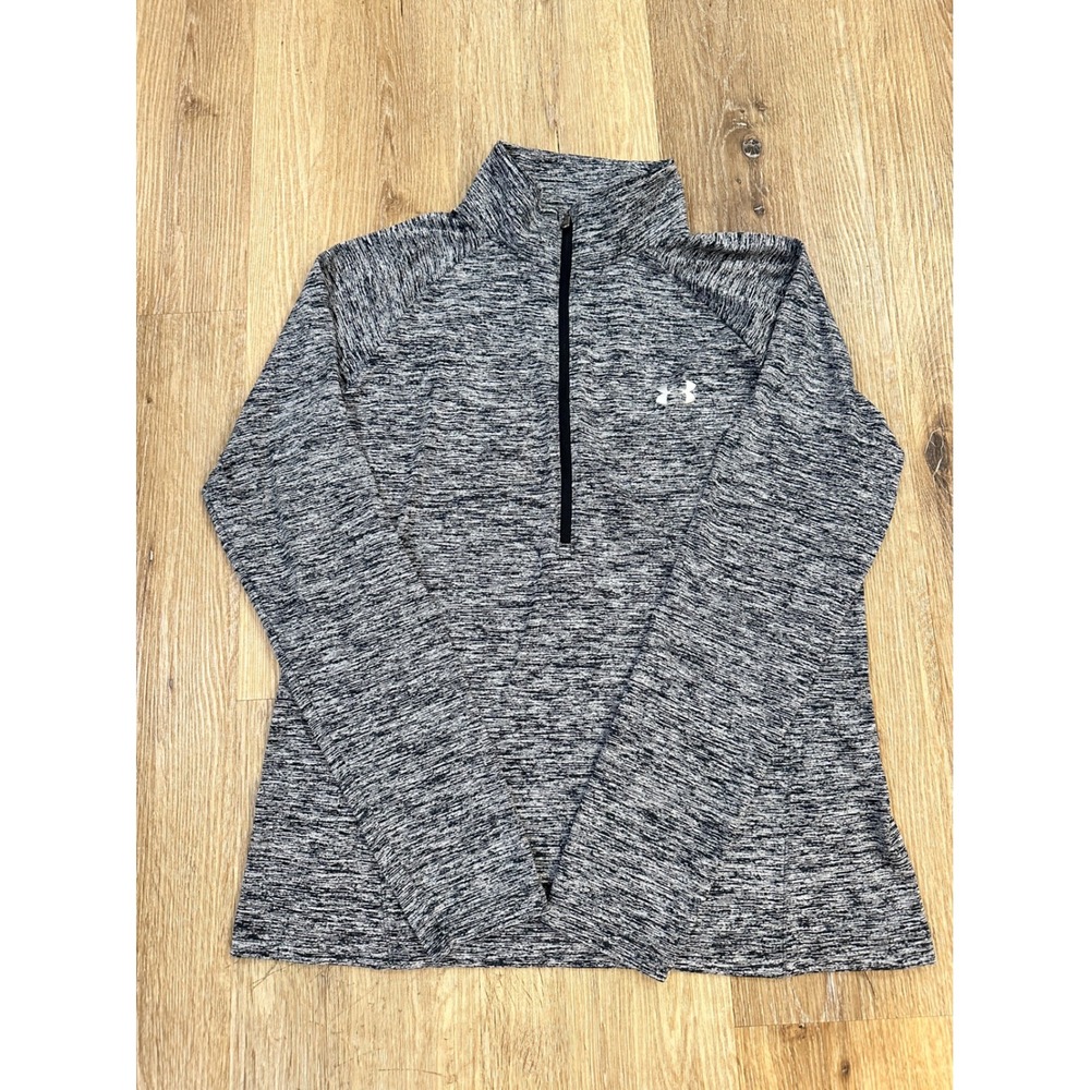Under Armour Womens HeatGear Tech 1/4 Zip Pullover Space Dye Black White Large